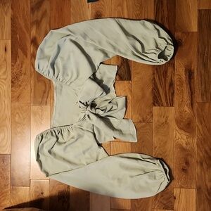 Sage Green Knotted Cropped Blouse, Shein